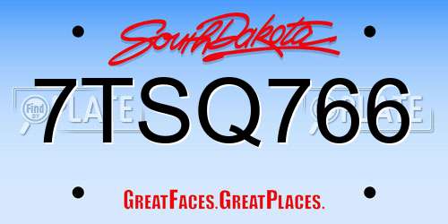 7TSQ766 South Dakota License Plate