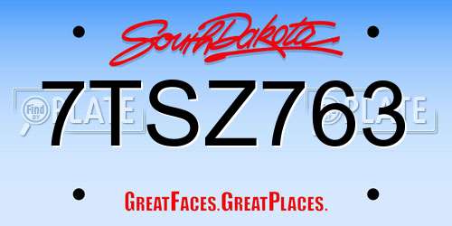 7TSZ763 South Dakota License Plate