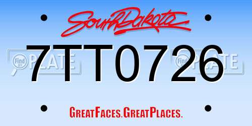 7TT0726 South Dakota License Plate