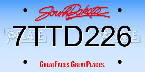 7TTD226 South Dakota License Plate