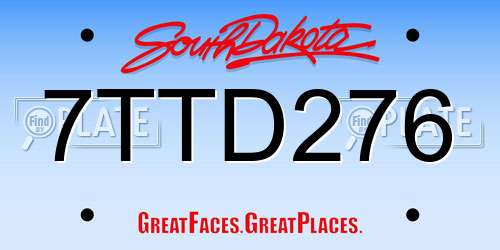 7TTD276 South Dakota License Plate