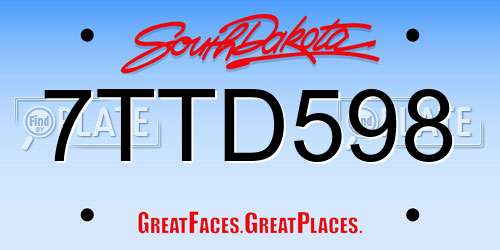 7TTD598 South Dakota License Plate
