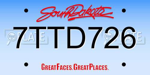 7TTD726 South Dakota License Plate