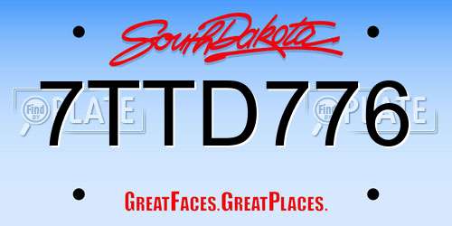 7TTD776 South Dakota License Plate
