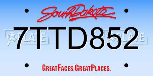 7TTD852 South Dakota License Plate