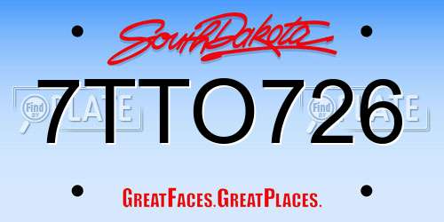 7TTO726 South Dakota License Plate