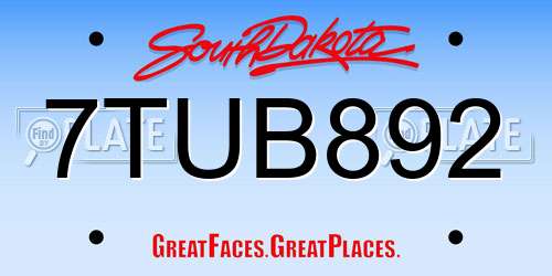 7TUB892 South Dakota License Plate