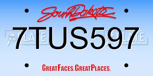 7TUS597 South Dakota License Plate