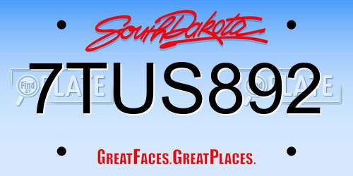 7TUS892 South Dakota License Plate
