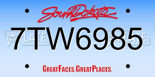 7TW6985 South Dakota License Plate