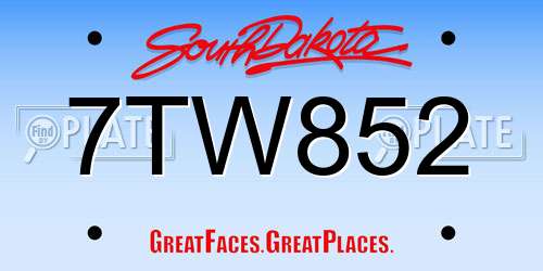 7TW852 South Dakota License Plate