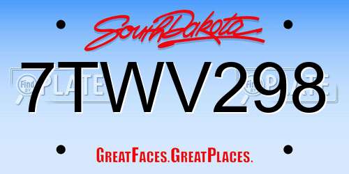 7TWV298 South Dakota License Plate