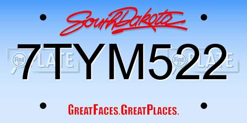 7TYM522 South Dakota License Plate