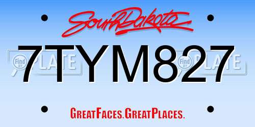 7TYM827 South Dakota License Plate