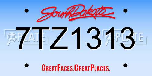 7TZ1313 South Dakota License Plate