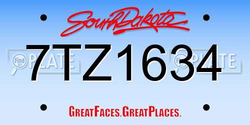 7TZ1634 South Dakota License Plate