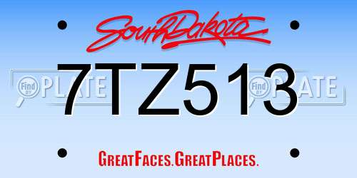 7TZ513 South Dakota License Plate
