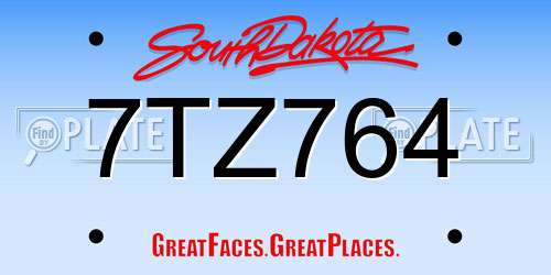 7TZ764 South Dakota License Plate
