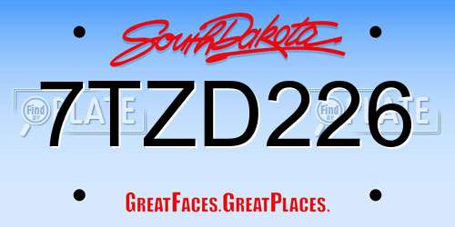 7TZD226 South Dakota License Plate