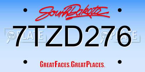 7TZD276 South Dakota License Plate