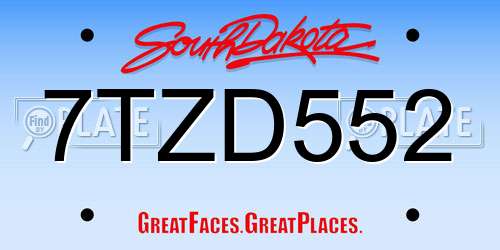 7TZD552 South Dakota License Plate