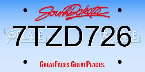 7TZD726 South Dakota License Plate