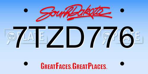 7TZD776 South Dakota License Plate