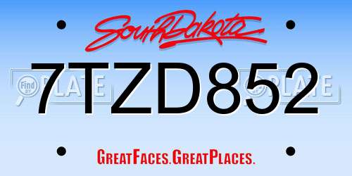 7TZD852 South Dakota License Plate