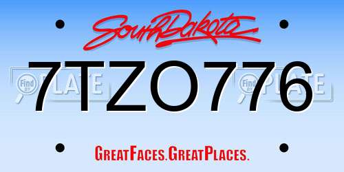 7TZO776 South Dakota License Plate
