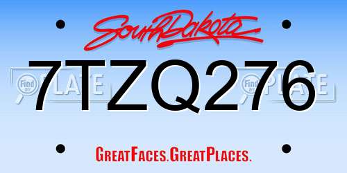 7TZQ276 South Dakota License Plate
