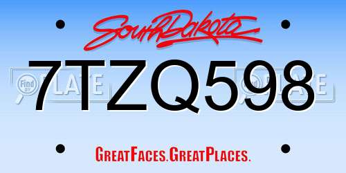 7TZQ598 South Dakota License Plate
