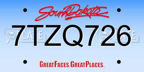 7TZQ726 South Dakota License Plate