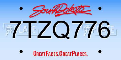 7TZQ776 South Dakota License Plate