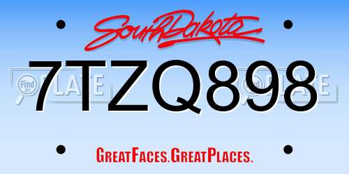 7TZQ898 South Dakota License Plate