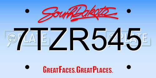 7TZR545 South Dakota License Plate