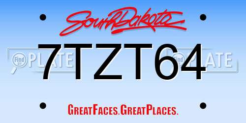 7TZT64 South Dakota License Plate
