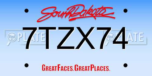 7TZX74 South Dakota License Plate