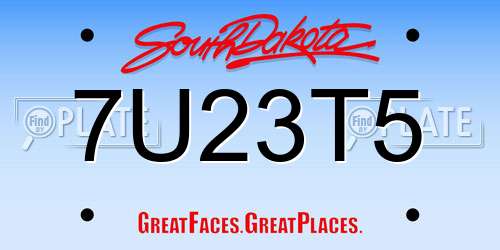 7U23T5 South Dakota License Plate