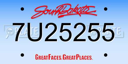 7U25255 South Dakota License Plate