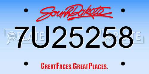7U25258 South Dakota License Plate