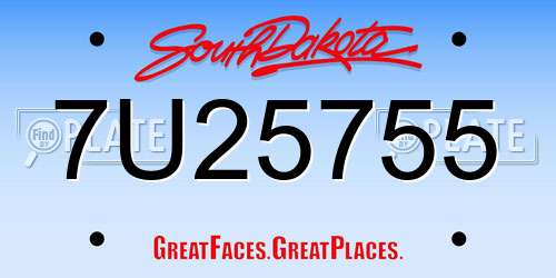 7U25755 South Dakota License Plate