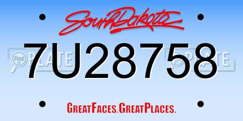 7U28758 South Dakota License Plate