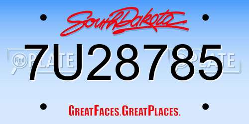 7U28785 South Dakota License Plate