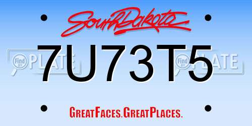 7U73T5 South Dakota License Plate