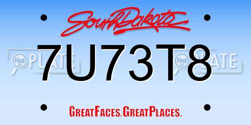 7U73T8 South Dakota License Plate