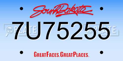 7U75255 South Dakota License Plate