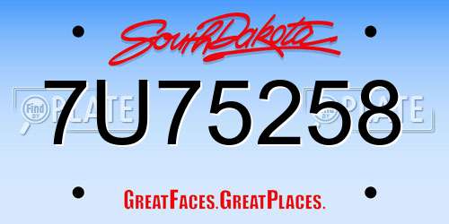 7U75258 South Dakota License Plate