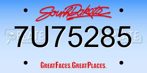 7U75285 South Dakota License Plate