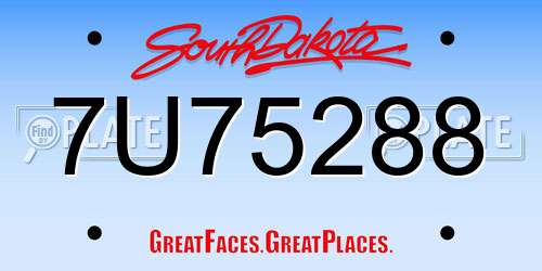 7U75288 South Dakota License Plate