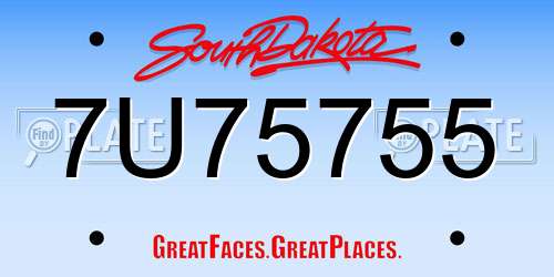 7U75755 South Dakota License Plate